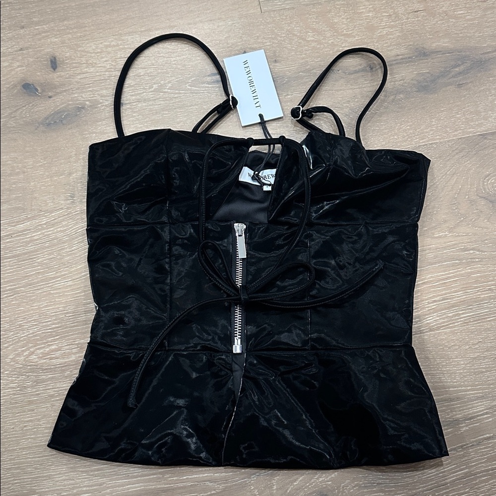 WeWoreWhat Black Vinyl Peplum Top Small